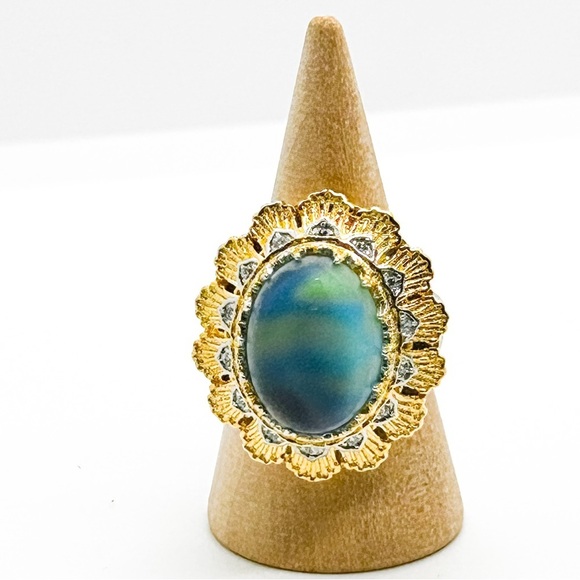 NWOT Gorgeous large cocktail ring with blue stone adjustable size - Picture 8 of 15